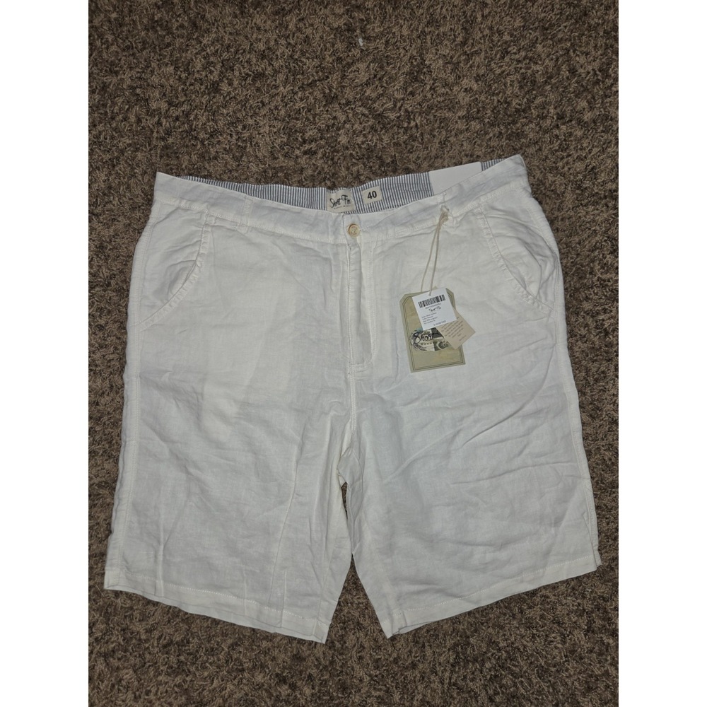 Short Fin Resort Wear Mens 55% Linen 45% Cotton Shorts Khaki Size 40